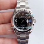 EWF Rolex Datejust Stainless Steel Black Dial Fluted Bezel Watch 36MM